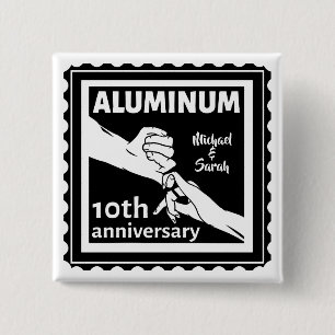 ALUMINIUM traditionele 10e trouwdag cadeau Vierkante Button 5,1 Cm