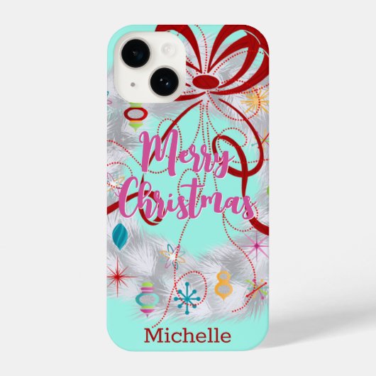 Aluminium Wreath Retro Kerstmis iPhone Hoesje (Achterkant)