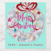 Aluminium Wreath Retro Kerstmis Wijn Etiket (Enkel label)