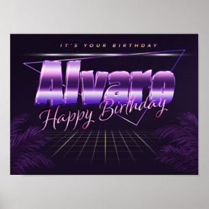 Alvaro Naam Vorname lila retro Poster Geburtstag