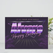 Alvaro Nom Prénom carte rétro lilas Anniversaire (Debout devant)