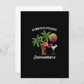 Always 5 o'clock Somewhere Funny Flamingo Drinking Kaart (Voorkant / Achterkant)