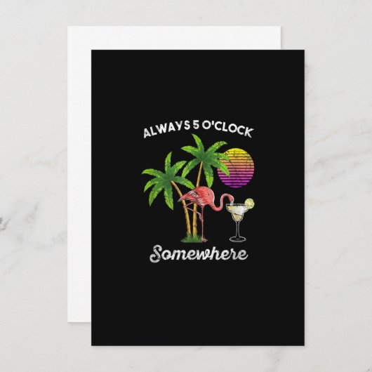 Always 5 o'clock Somewhere Funny Flamingo Drinking Kaart (Voorkant / Achterkant)