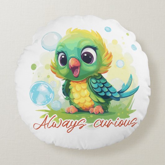 Always curious rond kussen (Voorkant)