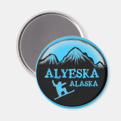 Alyeska Alaska blauwe snowboarder magneet (Voorkant / Achterkant)