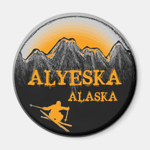 Alyeska Alaska oranje skier magnet Magneet