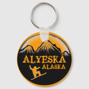 Alyeska Alaska oranje sneeuwboarder sleutelhanger