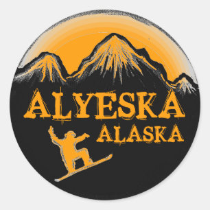 Alyeska Alaska oranje snowboarder stickers