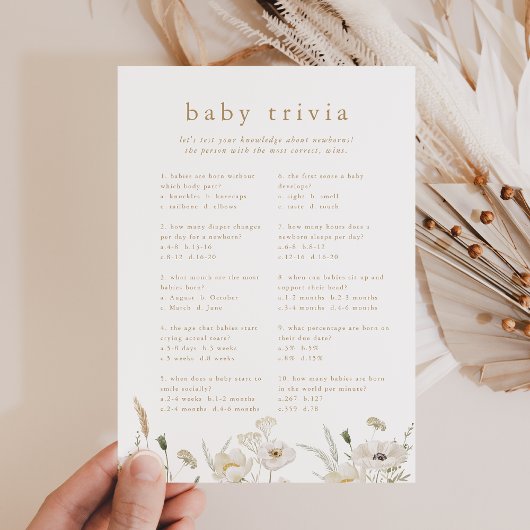 ALYSSA Boho Flower Baby shower Trivia Game Kaart
