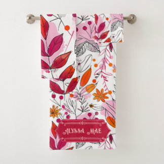 Alyssa Mae Hand getekend Roze en Sinaasappel gebla Bad Handdoek