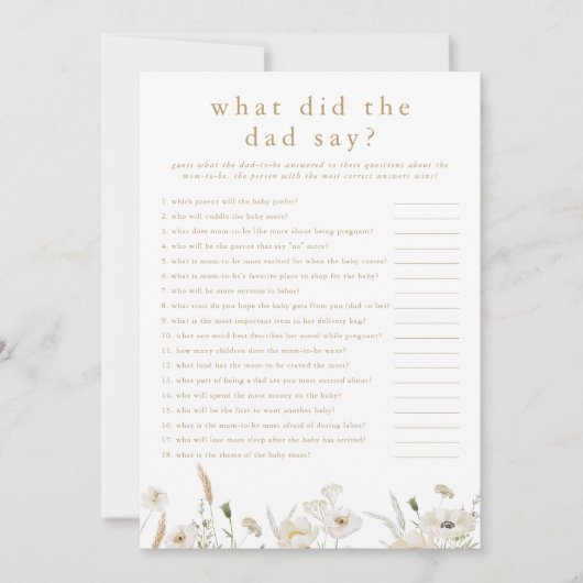 ALYSSA Wat zei de vader Baby shower spel Kaart (Voorkant)