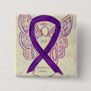 Alzheimer Paarse Ribbon Angel Art Pins Vierkante Button 5,1 Cm