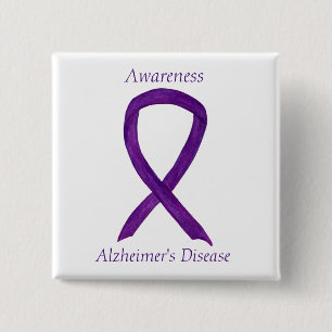 Alzheimer Paarse Ribbon Custom Art Pins Vierkante Button 5,1 Cm