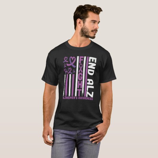 Alzheimers American Flag End Alz Alzheimer's Aware T-shirt (Voorkant volledig)