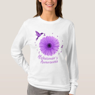 Alzheimer's Awareness Paarse Hummingbird Zonnebloe T-shirt