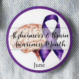 Alzheimer's & Brain Awareness Month juni Hersenen Ronde Button 5,7 Cm