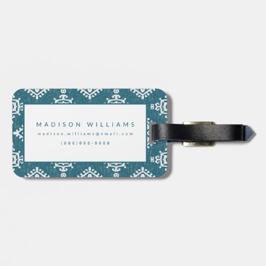 Amadora Blauwgroen Blue Pattern Bagagelabel (Achterkant horizontaal)