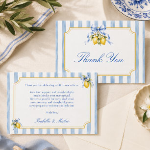 Amalfi Blauwe Strik Citroen Baby Shower Bedankkaart