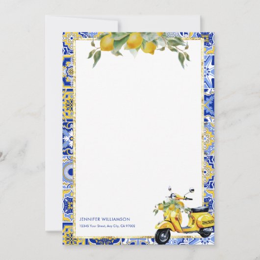 Amalfi Blue Tile Italien Scooter Lemons Carte pour (Devant)