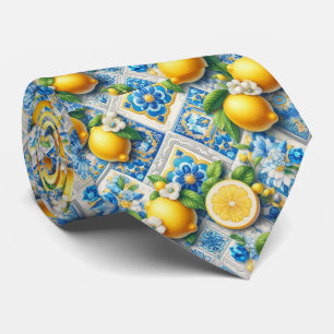 Amalfi Citroen Mediterraan Waterverf Zijde-imitati Stropdas