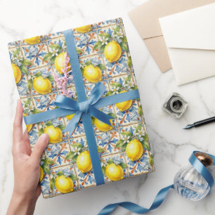 Amalfi-citroenen, diamanten & mediterrane tegels  cadeaupapier
