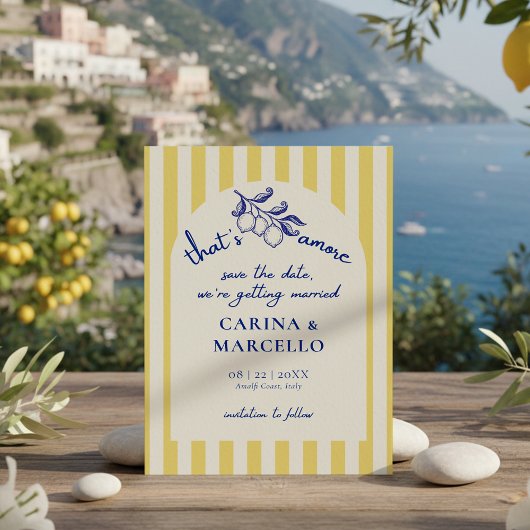 Amalfi Coast Amore Lemon Stripe Wedding Save The Date
