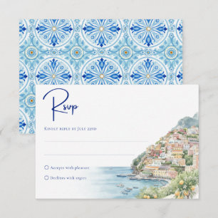 Amalfi Coast Amore Watercolor Zeehuwelijk RSVP Kaartje