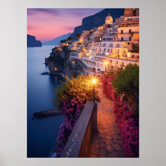 Amalfi Coast bij Dusk Art Print (Voorkant)