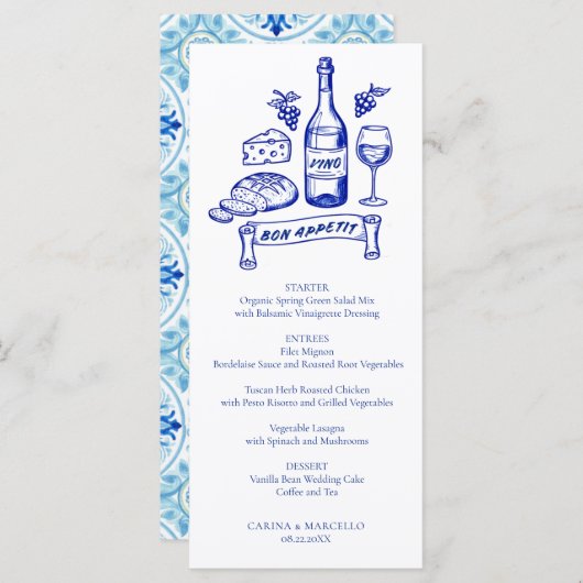 Amalfi Coast Bon Appetit Wine & Cheese Wedding Menu (Voorkant / Achterkant)