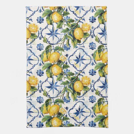 Amalfi Coast Citroenen en Tegels Patroon Theedoek (Verticaal)