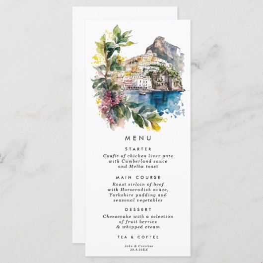 Amalfi Coast Italië bloemenbruiloft menukaarten Menu (Voorkant / Achterkant)