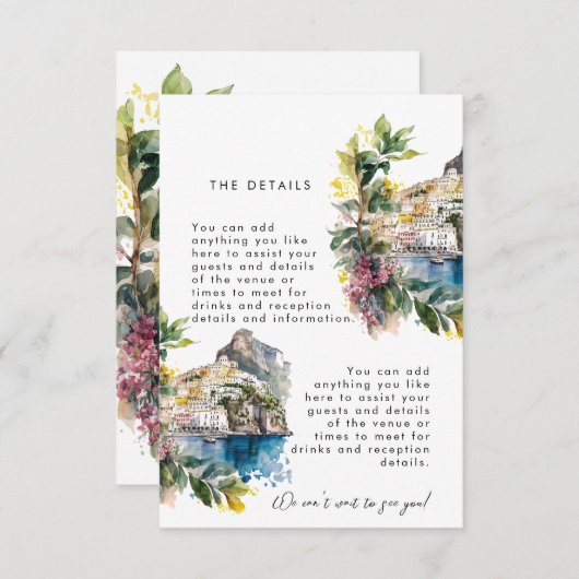 Amalfi Coast Italie - carte d'information mariage (Devant / Derrière)