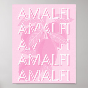 Amalfi Coast, Italië, Reiskunst, Preppy, Roze Poster