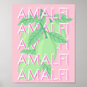 Amalfi Coast, Italië Reiskunst, Roze Poster