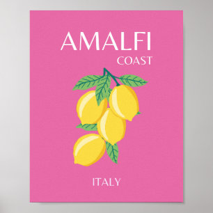 Amalfi Coast, Italië, Reiskunst, Roze, Preppy Poster