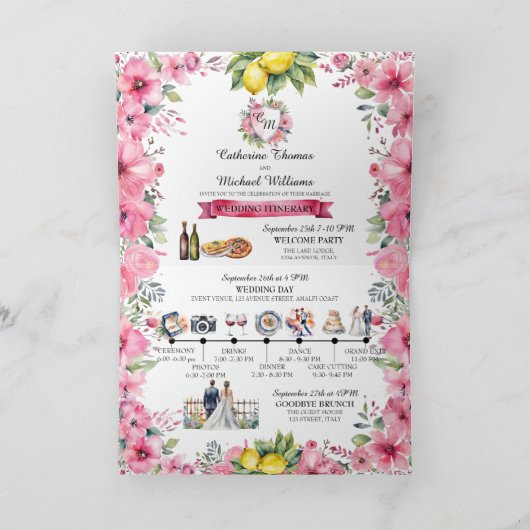 Amalfi Coast Italië Waterverf Bestemming Bruiloft (Binnen)