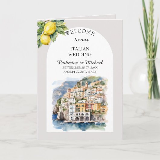 Amalfi Coast Italië Waterverf Bestemming Bruiloft Programma (Voorkant)