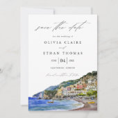 Amalfi Coast Italië Waterverf Bestemming Bruiloft Save The Date (Voorkant)