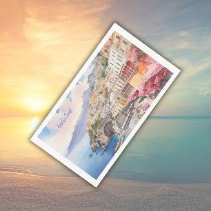 Amalfi Coast Italië Waterverf Sketch   Servet