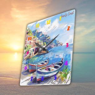 Amalfi Coast Italië Waterverf Sketch   Vierkante Klok