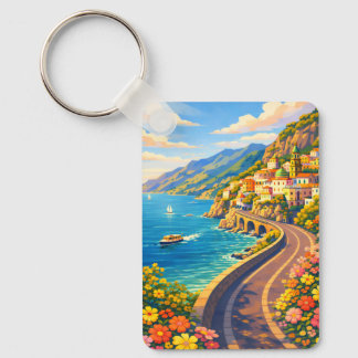 Amalfi Coast Italy Riviera Vintage Travel Keychain