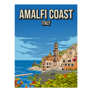 Amalfi Coast Italy Vintage Minimal Travel Poster Perfect Poster
