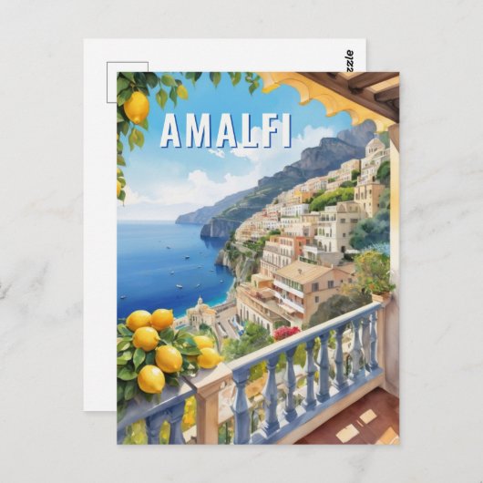 Amalfi Coast Lemon Balcony Zee Uitzicht Retro Reiz Briefkaart (Voorkant / Achterkant)