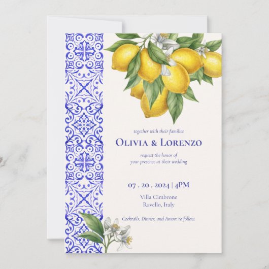 Amalfi Coast Lemon & Blue Tile Wedding Invitation  (Devant)