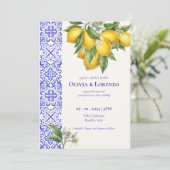 Amalfi Coast Lemon & Blue Tile Wedding Invitation  (Debout devant)
