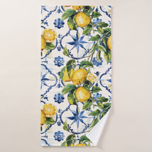 Amalfi Coast Lemon en Tegels Patroon Badhanddoek (Badhanddoek)