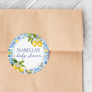 Amalfi Coast Lemon Mediterraan Baby shower Ronde Sticker