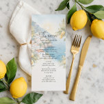 Amalfi Coast Lemon Wedding Menu | Italian<br><div class="desc">Create a beautiful and elegant table setting with this Amalfi Coast lemon wedding menu, inspired by the charm of the Italian Mediterranean coastline. This design features a romantic watercolor illustration of a seaside village framed by vibrant lemon trees overlooking the sparkling blue sea. The soft pastel palette and refined typography...</div>