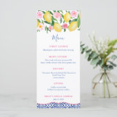 Amalfi Coast Lemons Blue White Tiles Baby shower Menu (Staand voorkant)