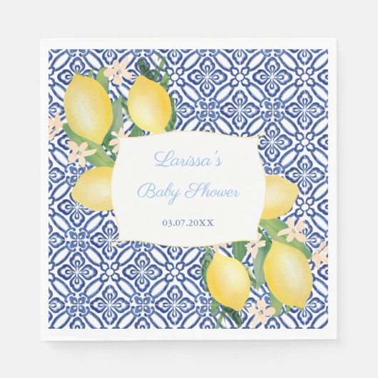 Amalfi Coast Lemons Italiaans blauw Tegels Baby sh Servet (Voorkant)